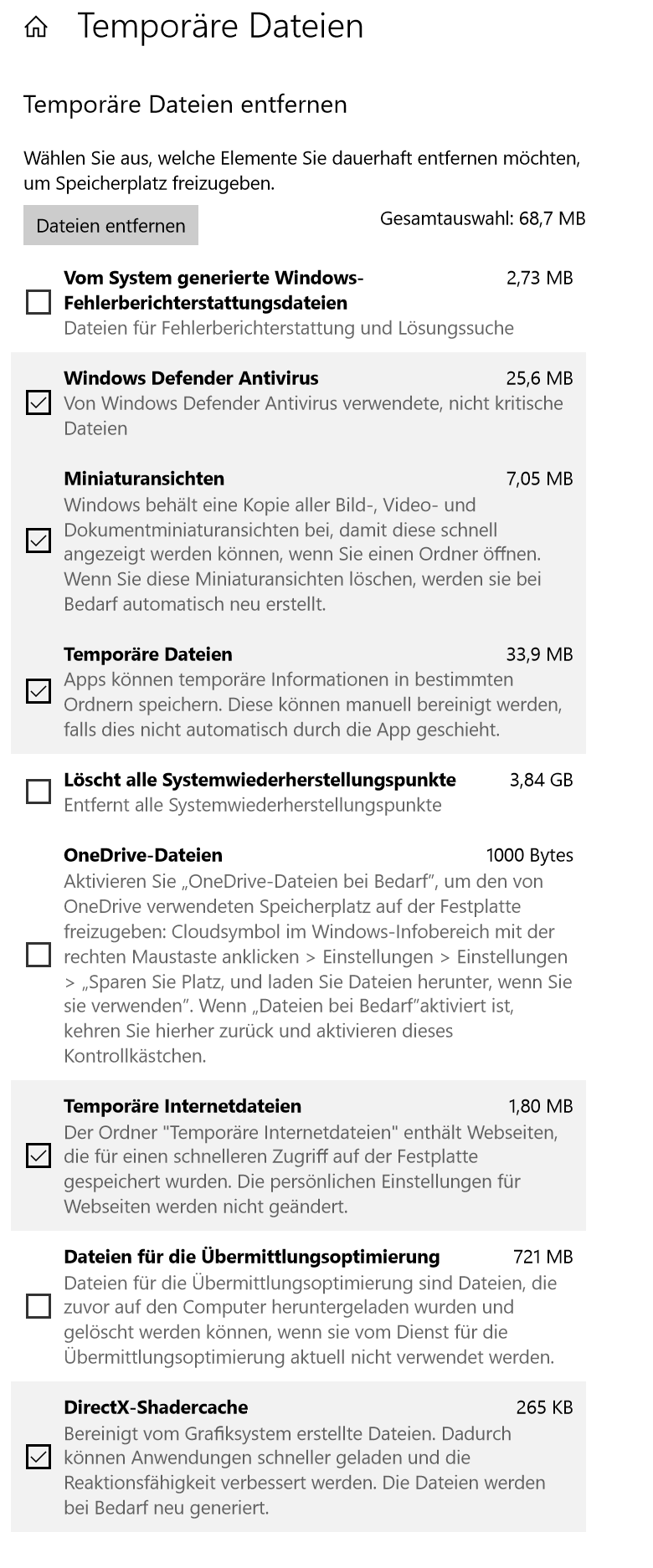 Speichernutzung "Temporäre Dateien" entspricht nicht der Summe der aufgeführten Apps