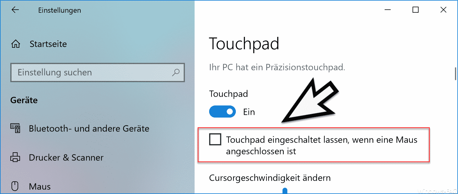 Touchpad beim Laptop bei Nutzung einer Mouse