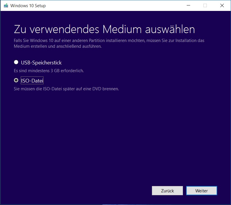 Windows 10 ISO Datei erstellen