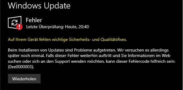 Windows 10 Updates Fail 0xe0000003