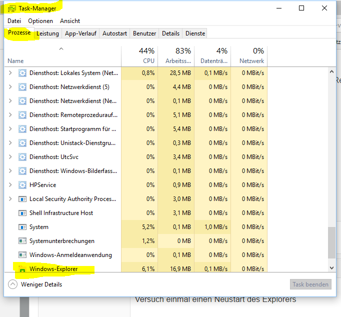 Explorer stürzt ständig ab, Windows 10 Pro, Version 1607
