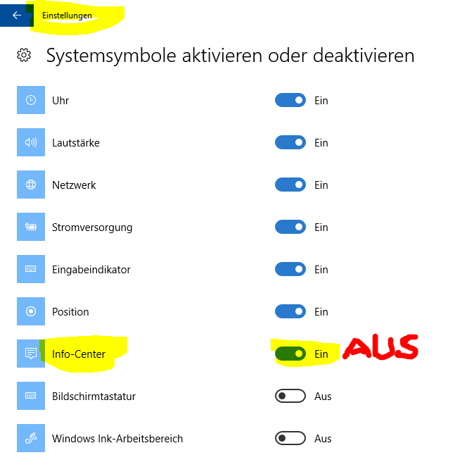 Benachrichtigungssysmbol in der Taskleiste verschieben?