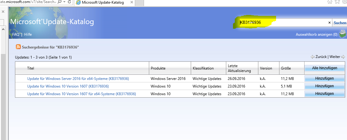 Update version 1607 für x64 systeme (KB3176936)