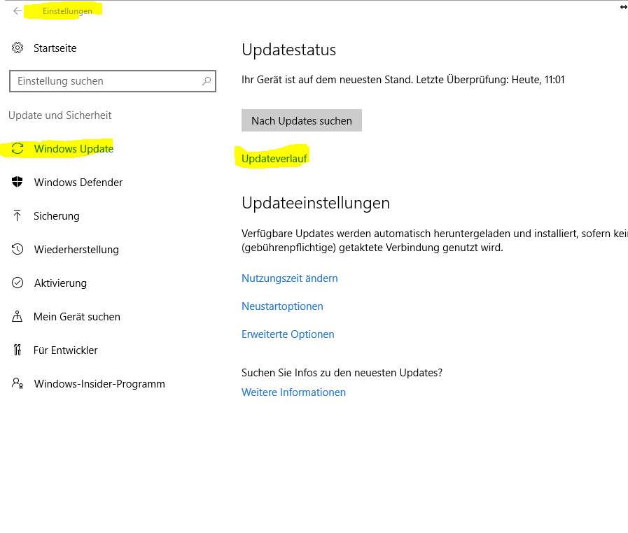 Probleme mit automatischen Updates für Windows10 auf einem Laptop