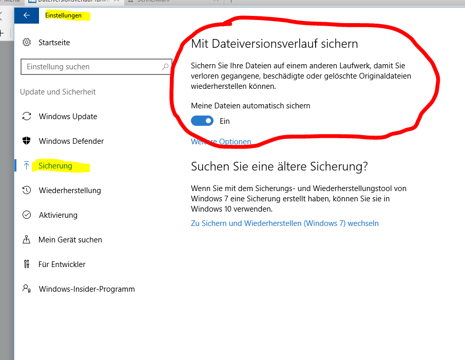 Dateiversionsverlauf funktioniert nicht