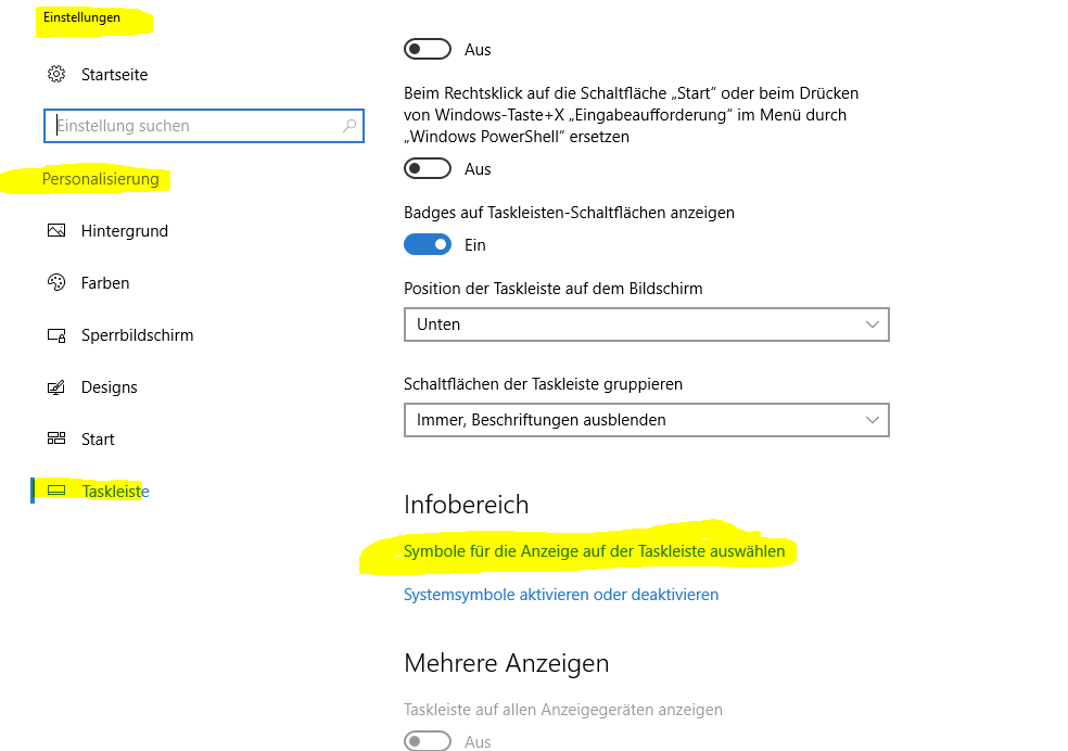 Win10 Infocenter Aktionen Apps