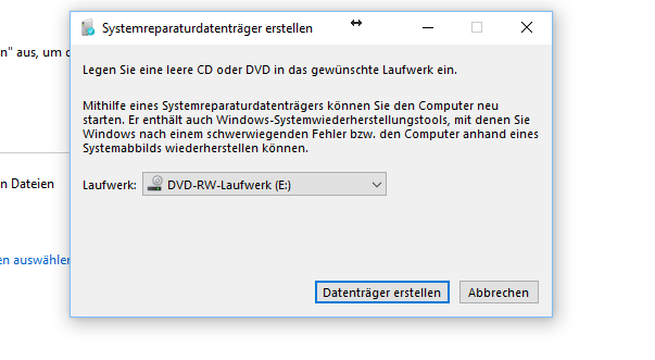 Erstellen eines Recovery's für mein Windows 10 auf einem Lenova USB Stick