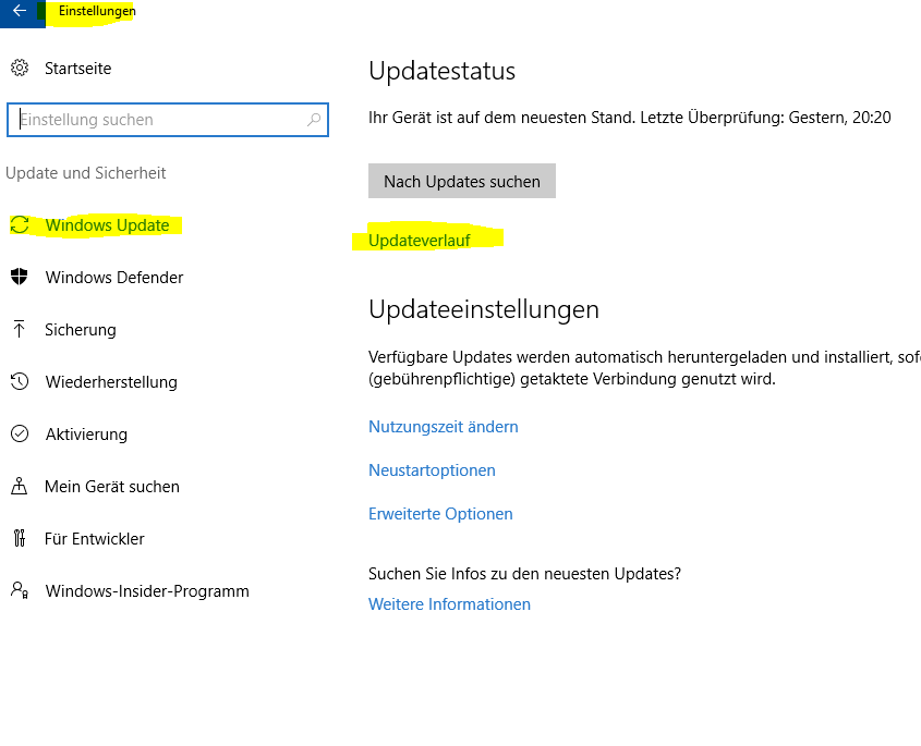 Windows 10 Update hängt