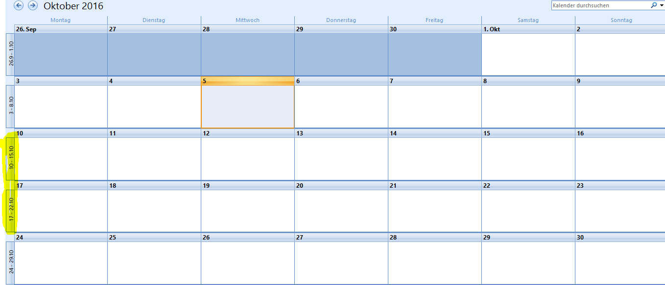 Outlook Kalender Wochenzahl