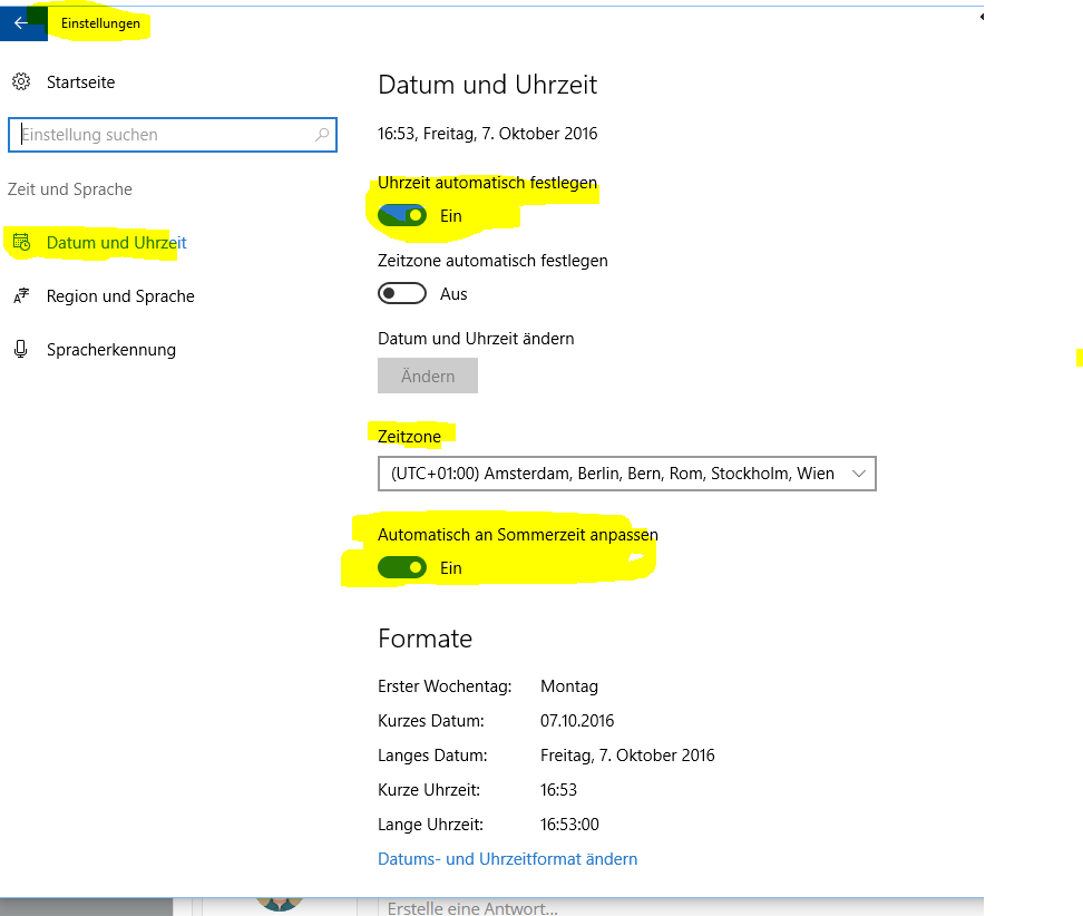 Zeitzone in Windows 10 eine Stunde zu früh