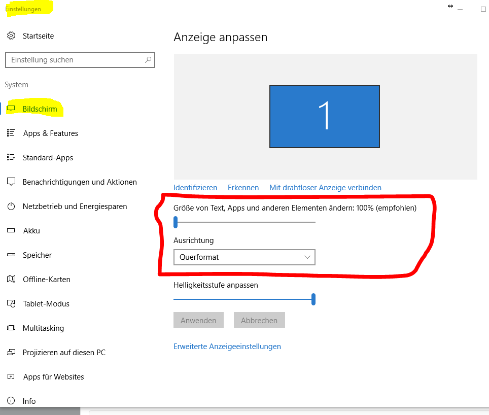 Bildschirmanzeige stark vergrößert, aber nicht vollständig zu sehen.