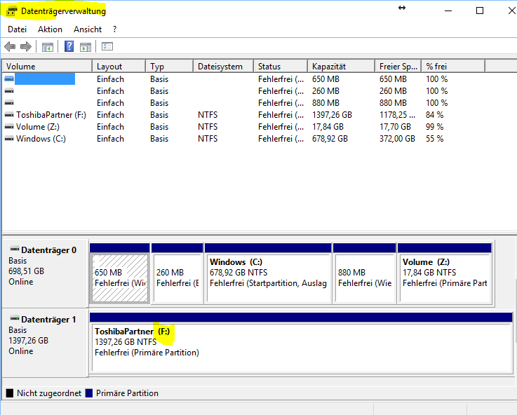 Windows 10 Anniversary Update, externe festplatte