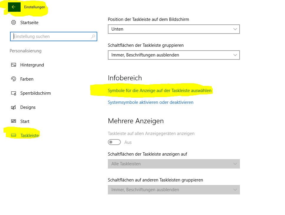 Infocenter Taskleiste Benachrichtigungen (aus)