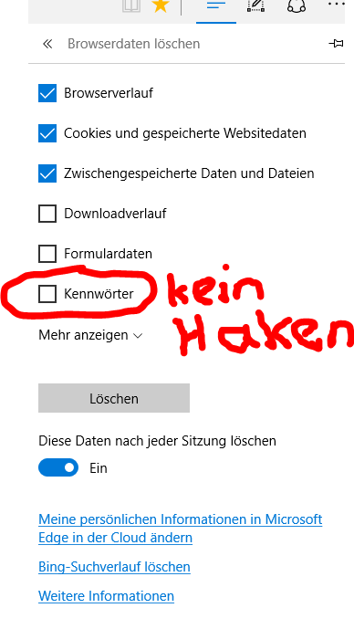 gespeicherte Kennwörter im Browser Microsoft EDGE sind immer wieder gelöscht