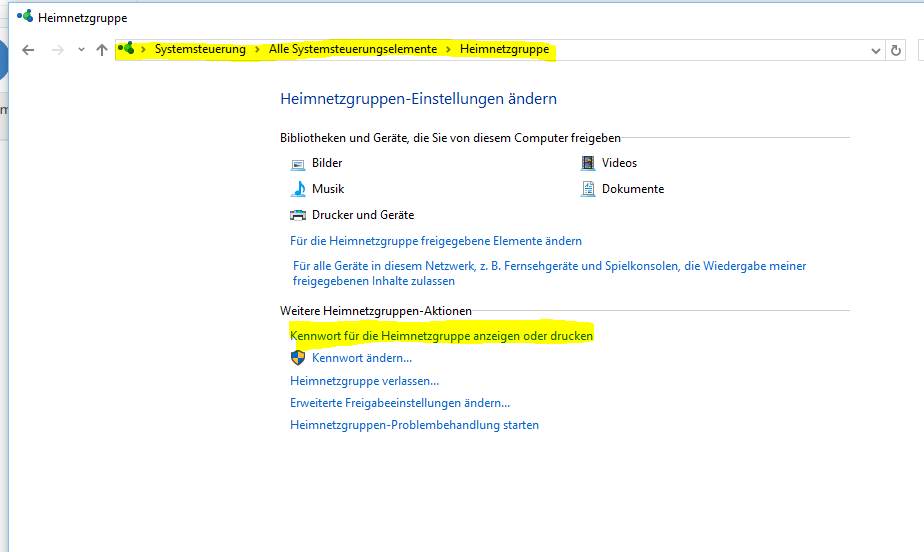 Heimnetzgruppe unter Windows 10 Version 1607