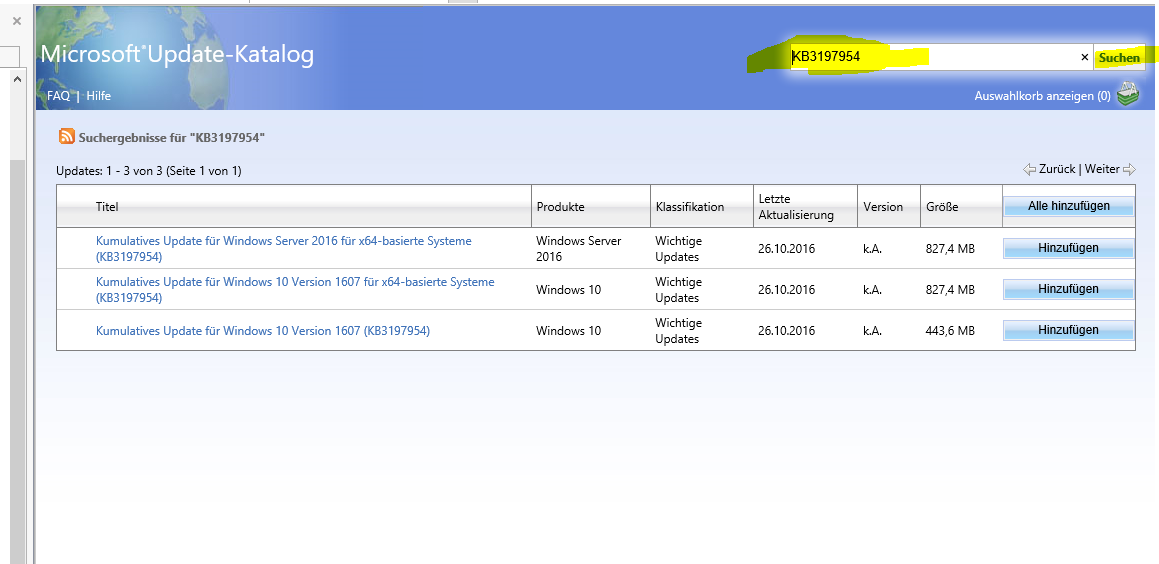 Probleme mit dem Kumulativen Update für Windows 10 Version 1607