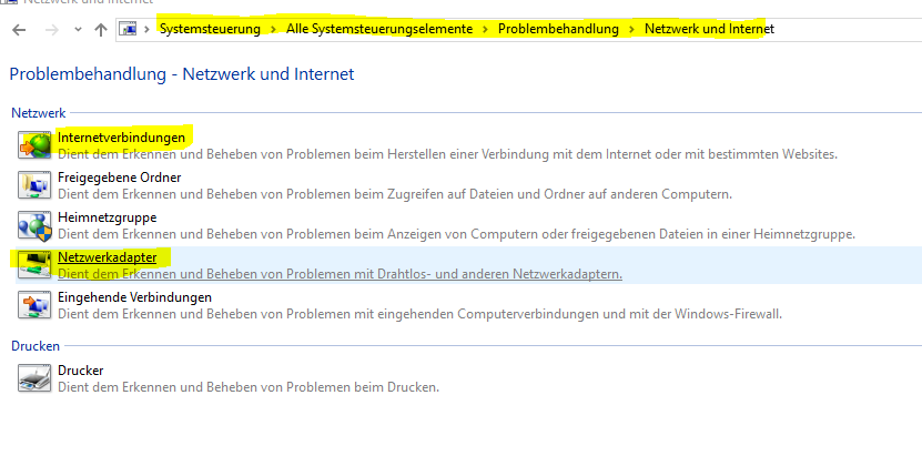 Netzwerke wird nicht angezeigt