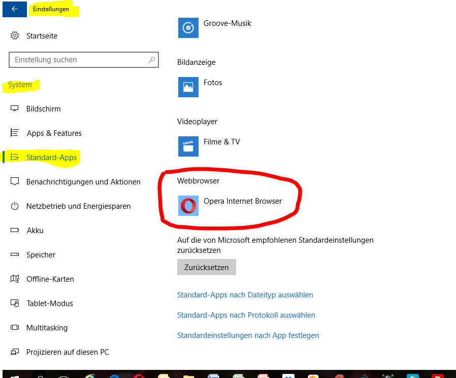 Standard Webbrowser lässt sich nicht festlegen