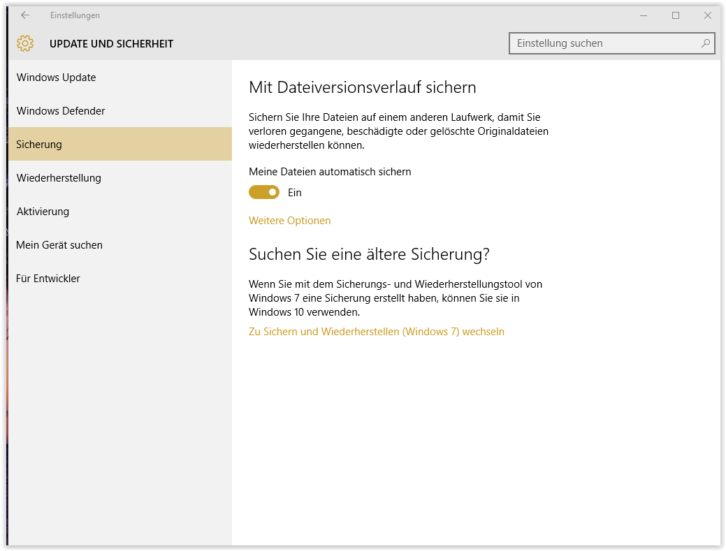 Datensicherung auf externe Festplatte im Windows 10.
