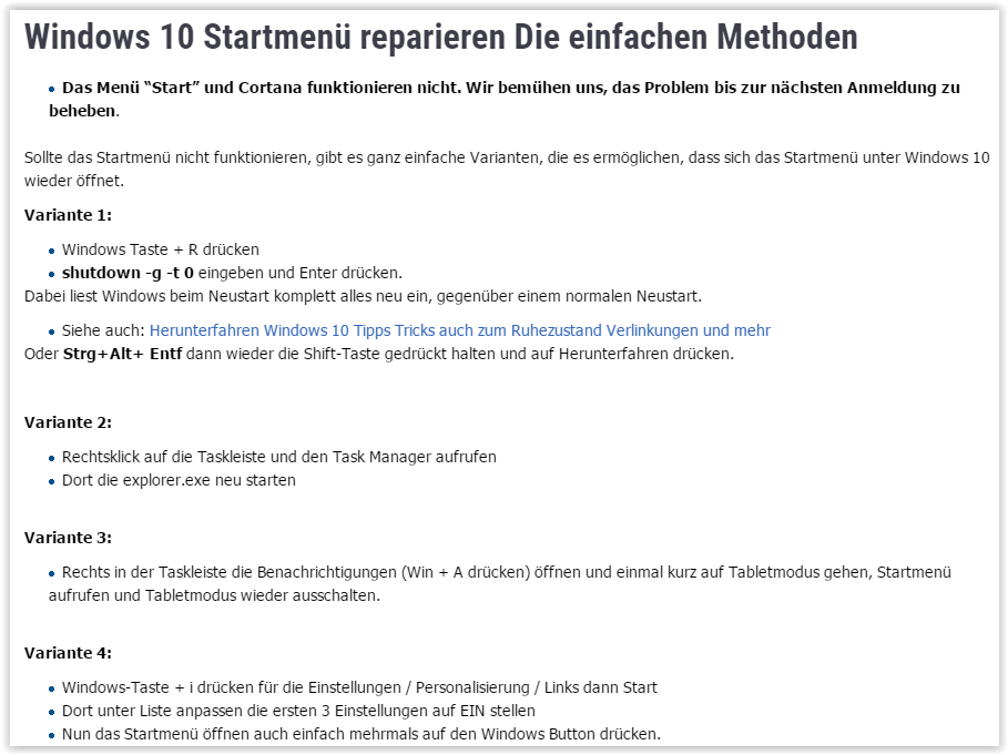 Kacheln und Programme, so wie Suche sind weg