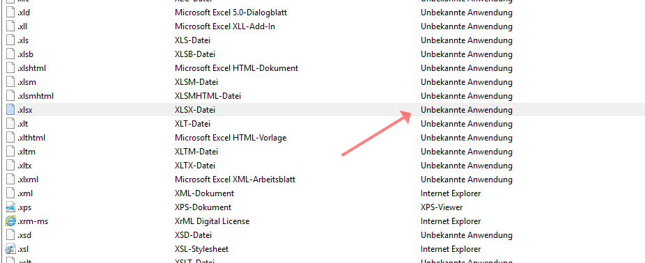 Excel 2016 erscheint nicht als Standardapp?