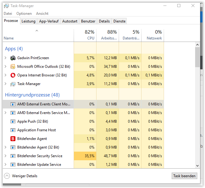 Taskmanager kann nicht beendet werden.