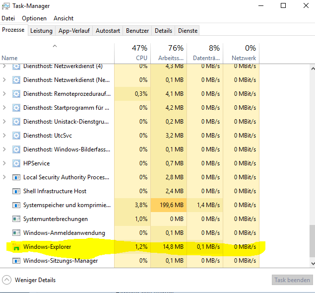 Windows 10 - Dokument Explorer schließt alle paar Minuten