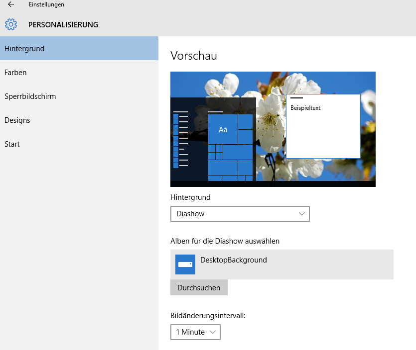 Ändern oder Abschalten Startbild unter Windows 10