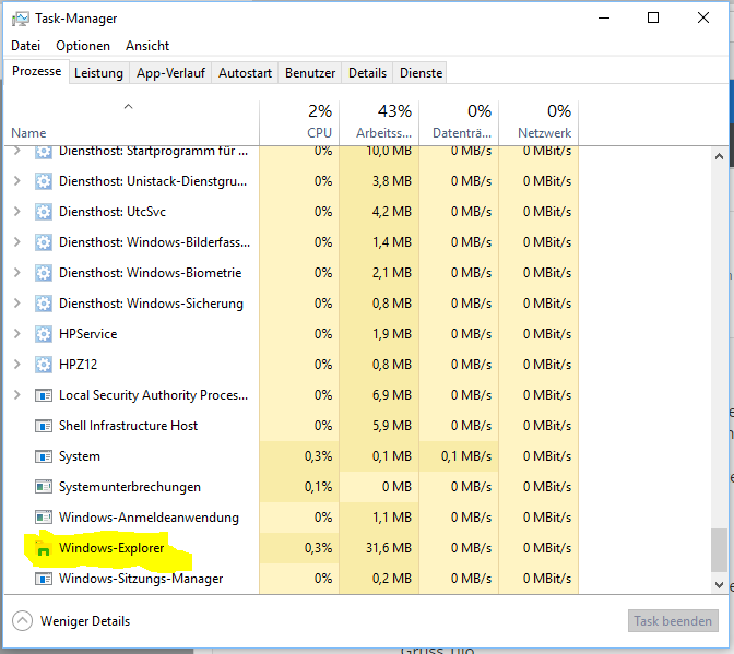 WIN 10 Explorer bleibt hängen