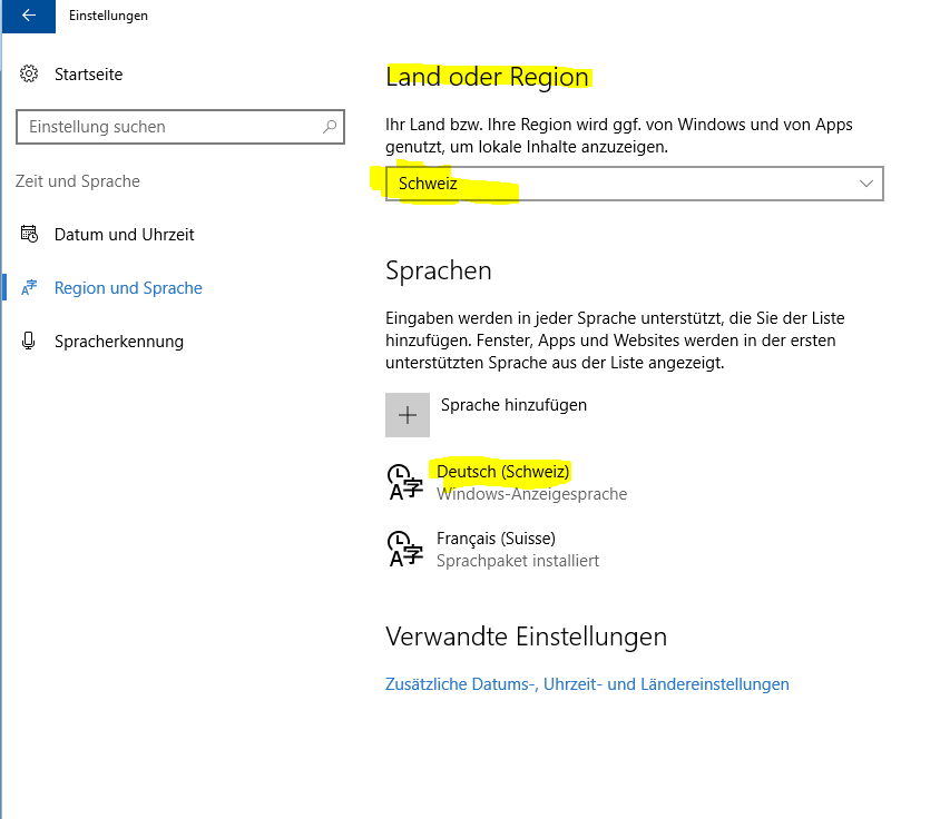 Windows 10 Anniversary Update Display Sprache nur Englisch