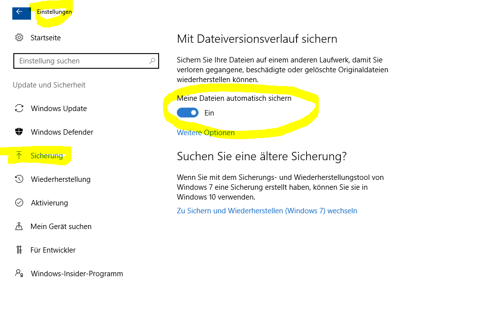Dateiversionsverlauf lässt sich nicht aktivieren