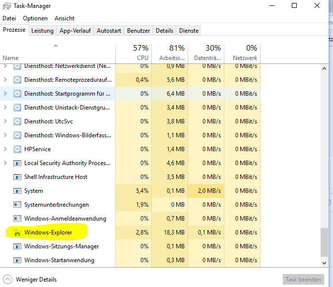 Nach Updates von Windows 10 stürzt der Windows Explorer alle paar Sekunden ab