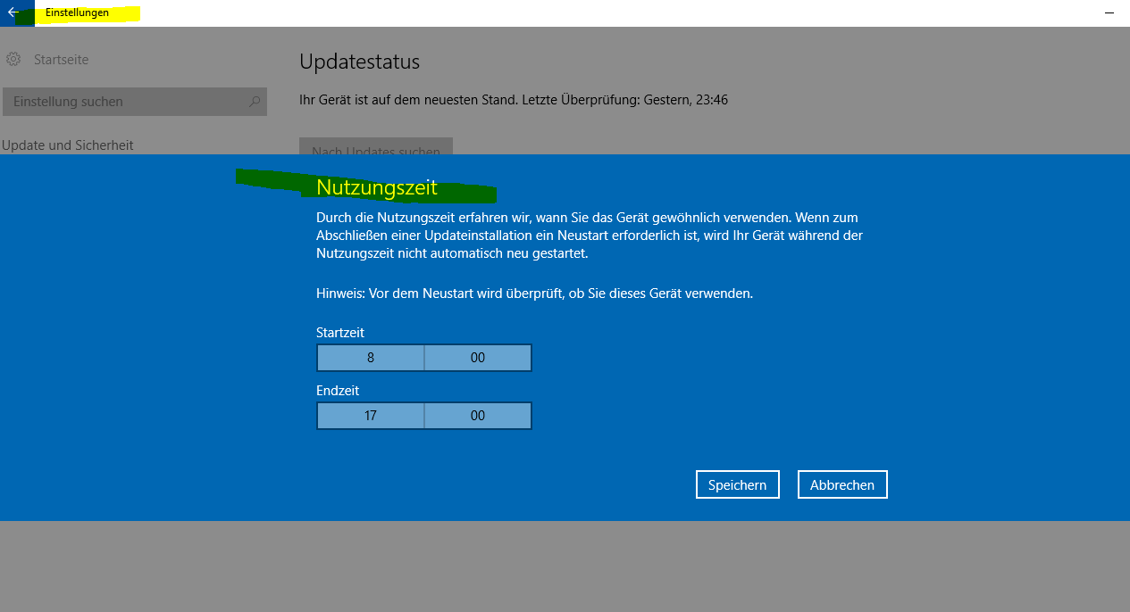 Aktualisierung Windows 10 mit automatischem Neustart