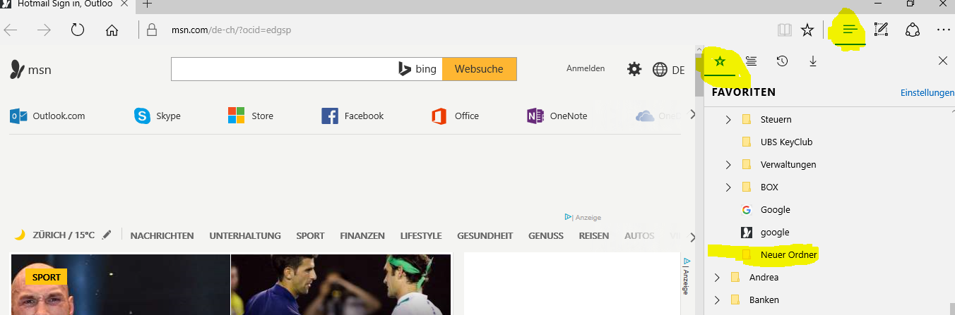 Edge - Ordner auf Favoritenleiste