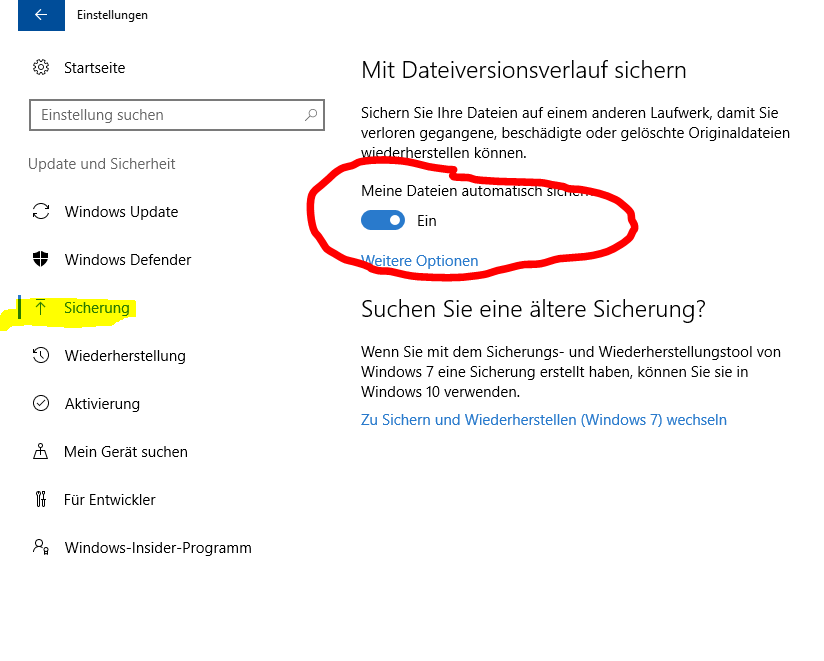 Dateiversionsverlauf-Dienst nicht verfügbar