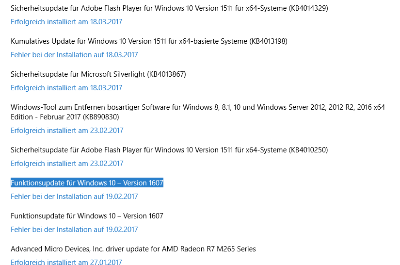 Verarbeitung der Updates bricht bei 32% ab - Dauerschleife