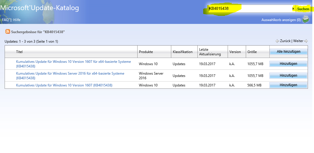 Kumulatives Update für Windows 10 Version 1607 für x64-basierte Systeme (KB4015438)