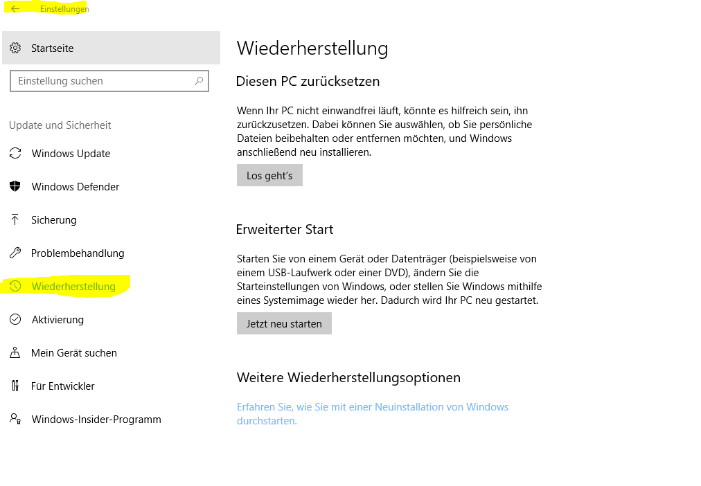 Windows 10 Creator Update löschen