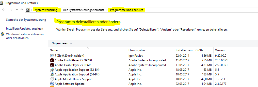 programme deinstallieren win10