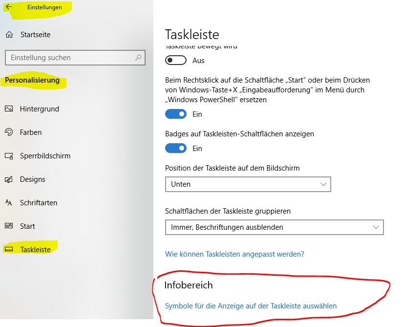 Akkustandsanzeige in Taskleiste