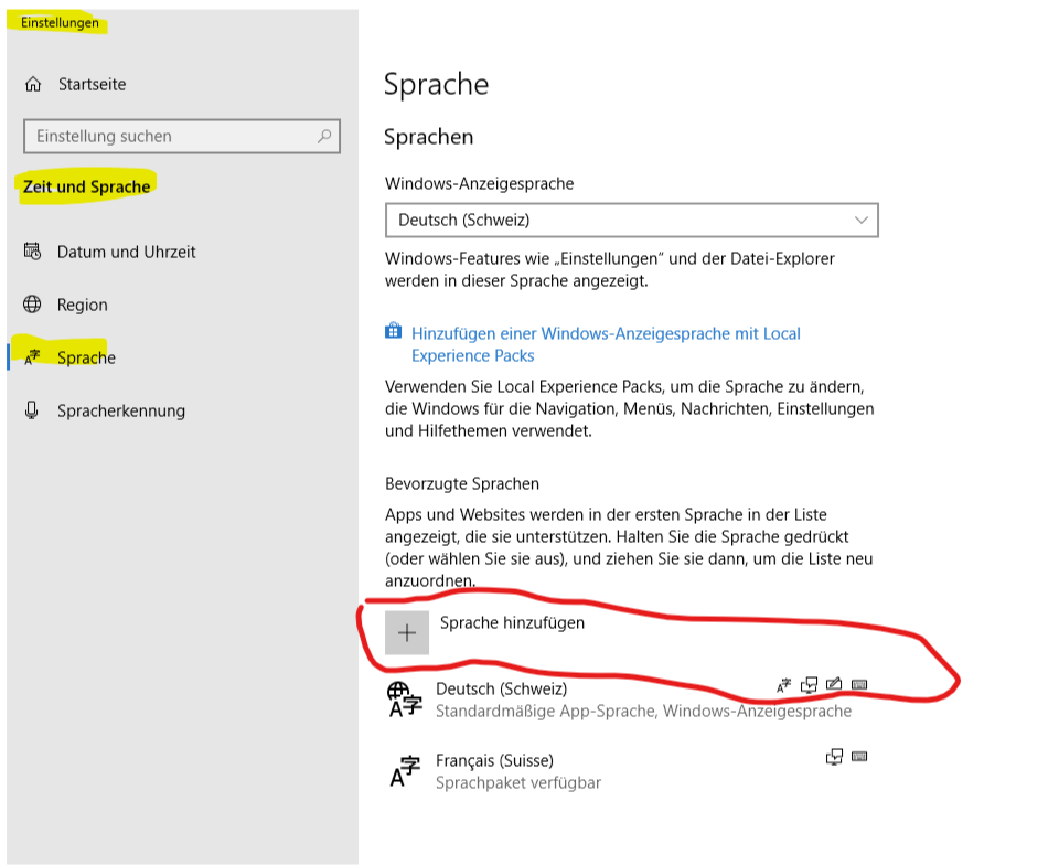 Deutsche Sorache einstellen bei Windos 10