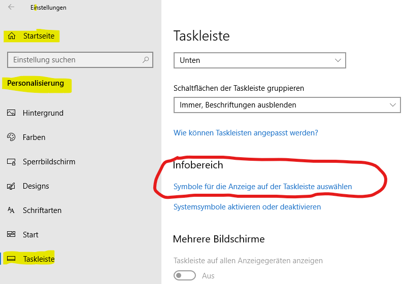 Taskleiste Systemsymbol "Stromversorgung" lässt sich nicht aktivieren (Windows 10)