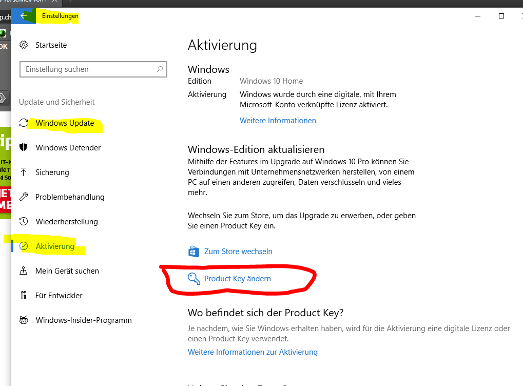 Aktivierung: Welche Möglichkeiten habe ich um von Home auf Pro zu wechseln?