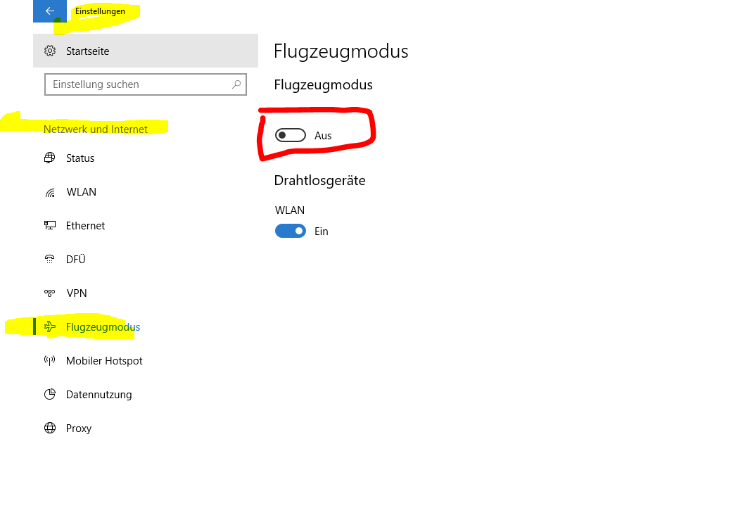 Flugmodus abschalten