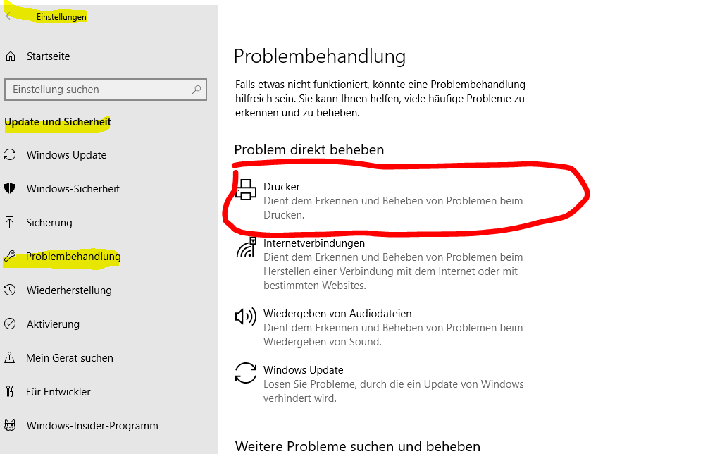 Drucker funktioniert nach Update nicht mehr