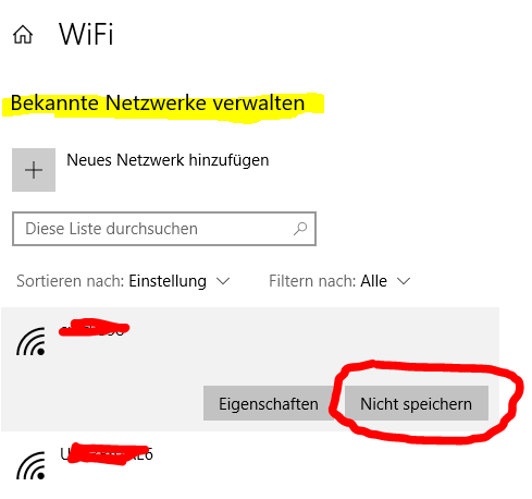 window 10 netzwerke WIFI löschen