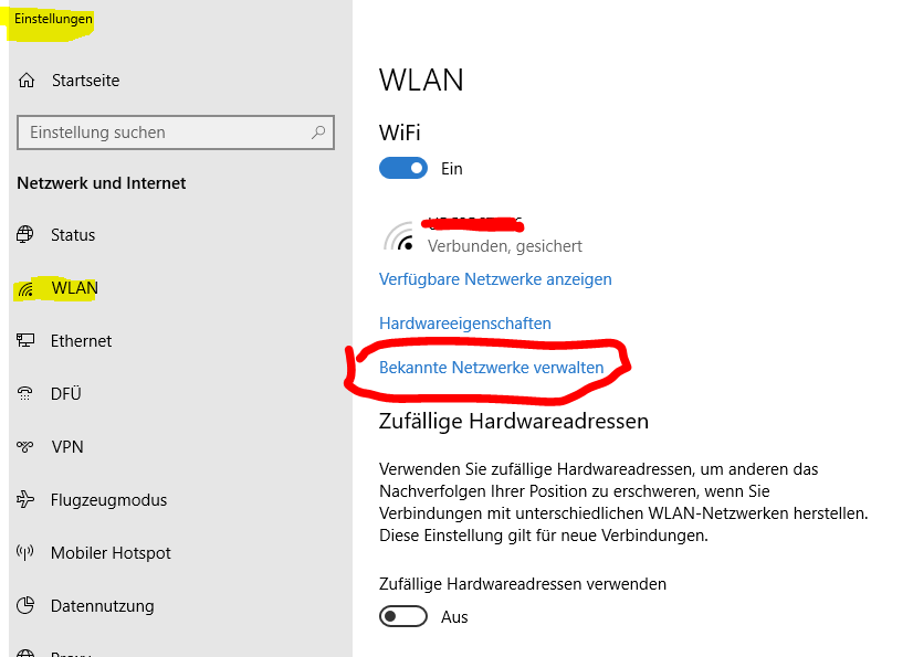 window 10 netzwerke WIFI löschen