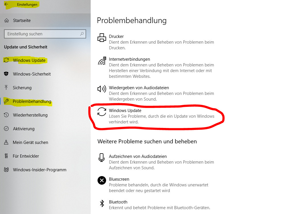 Update Probleme mit Windows 10