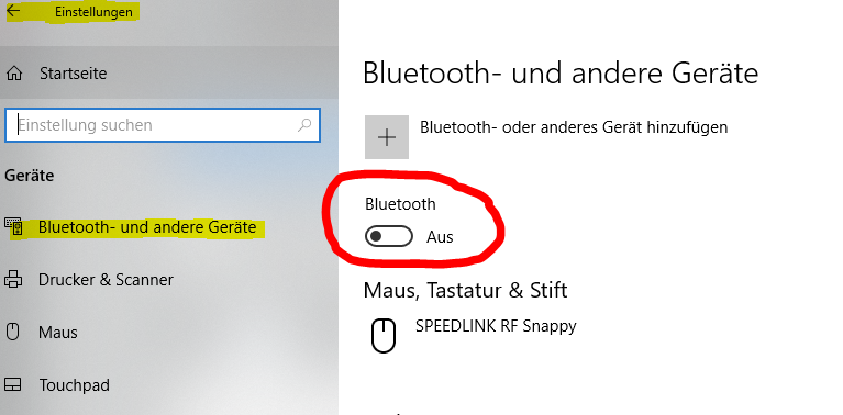 Bei mir fehlt Die Leiste Bluetooth an/aus