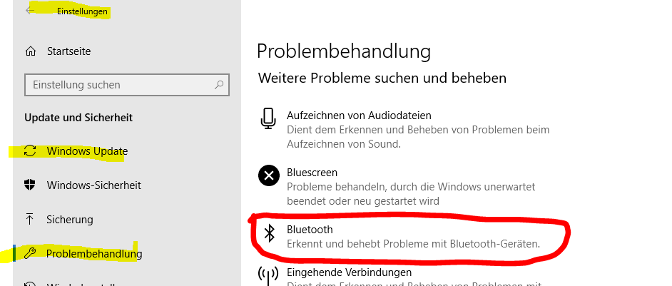 Bei mir fehlt Die Leiste Bluetooth an/aus